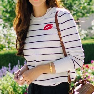 Banana Republic White Striped Lip Kiss Sweater